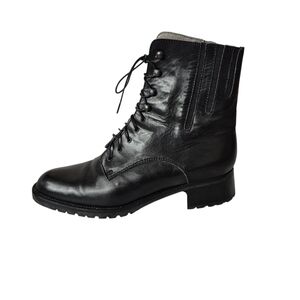 Fornarina Black Leather Mid Calf Lace Up Boots Chic & Sleek